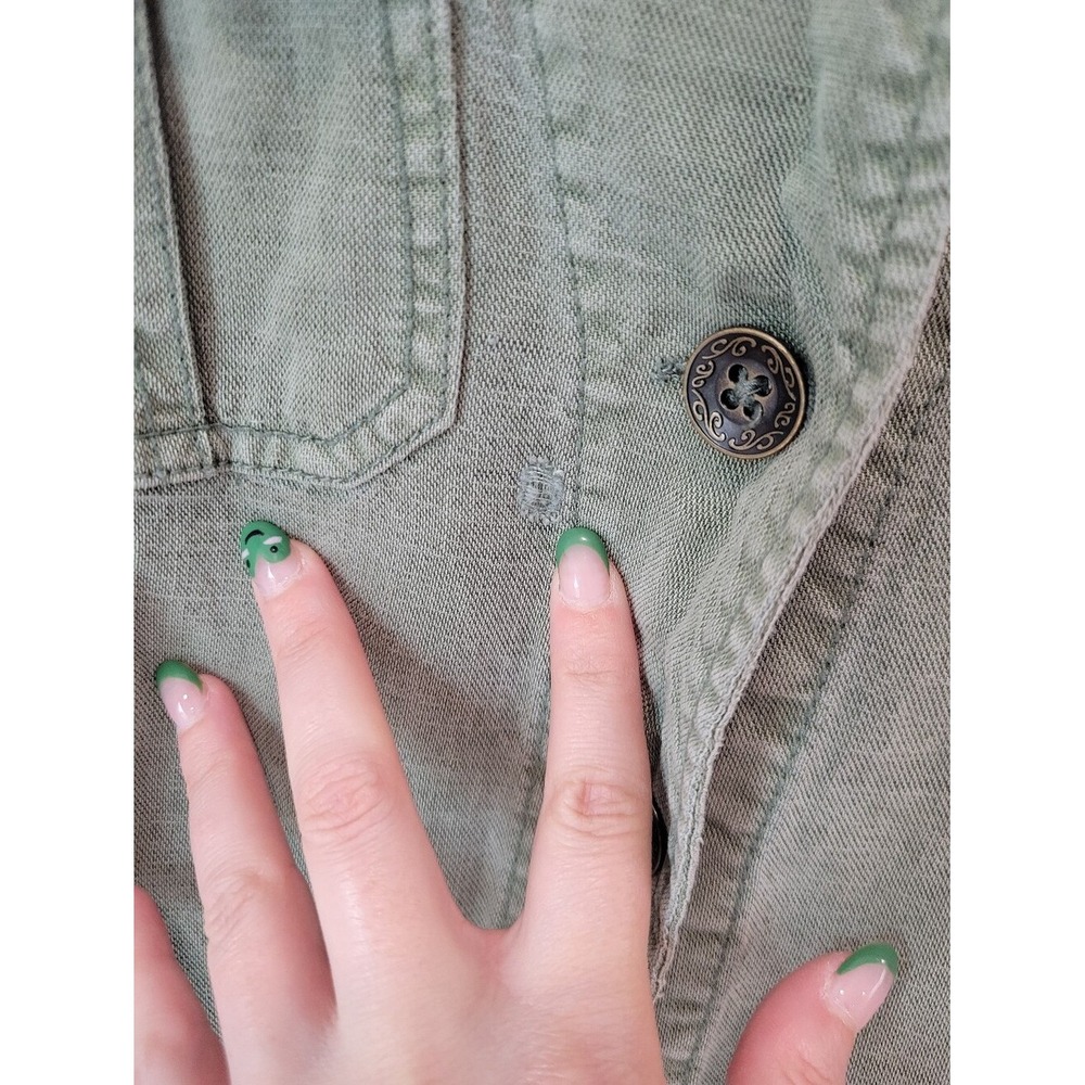 Marrakech Anthropologie Women L Green Linen Blend Utility Romper Drawstring - Picture 6 of 9
